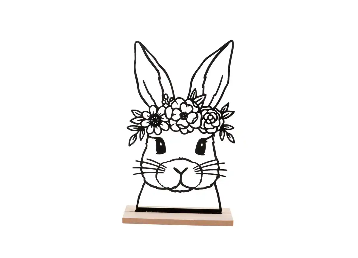 Bild 1 von Osterhasen-Silhouette aus Metall mit Holzsockel