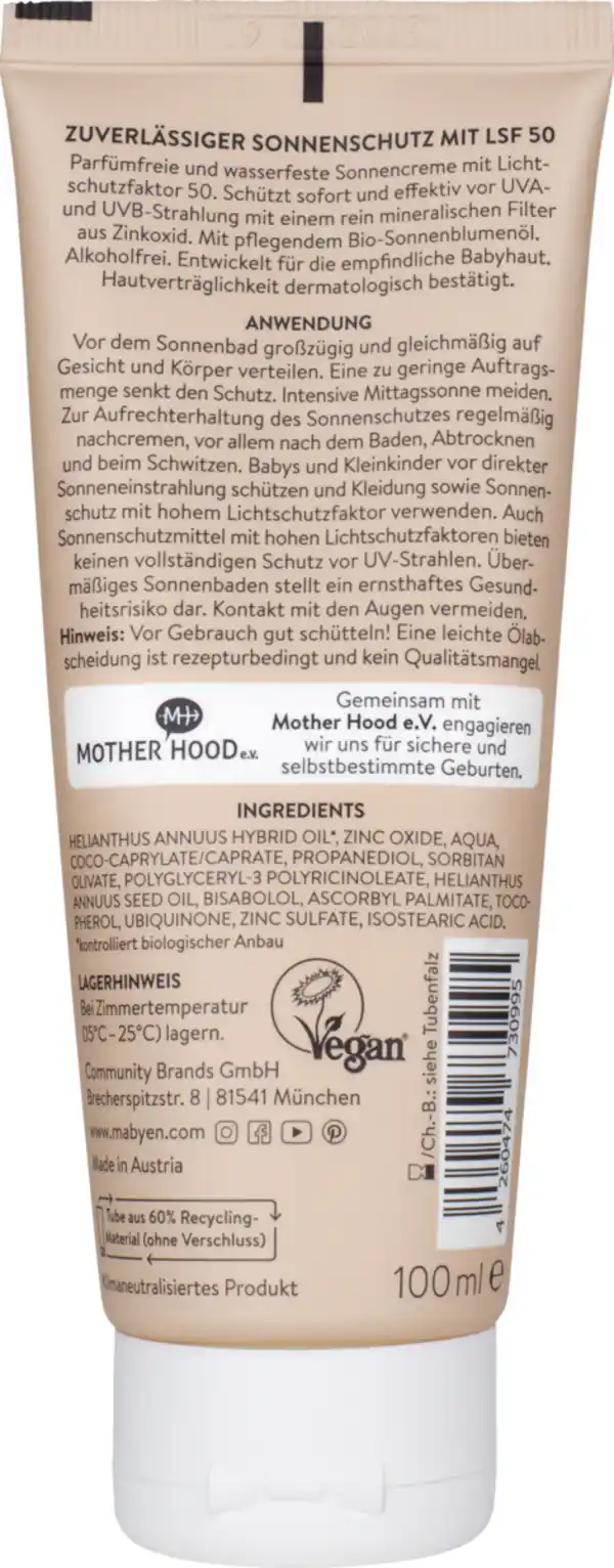 Bild 2 von Mabyen Baby & Kids Sonnencreme LSF50, 100 ml