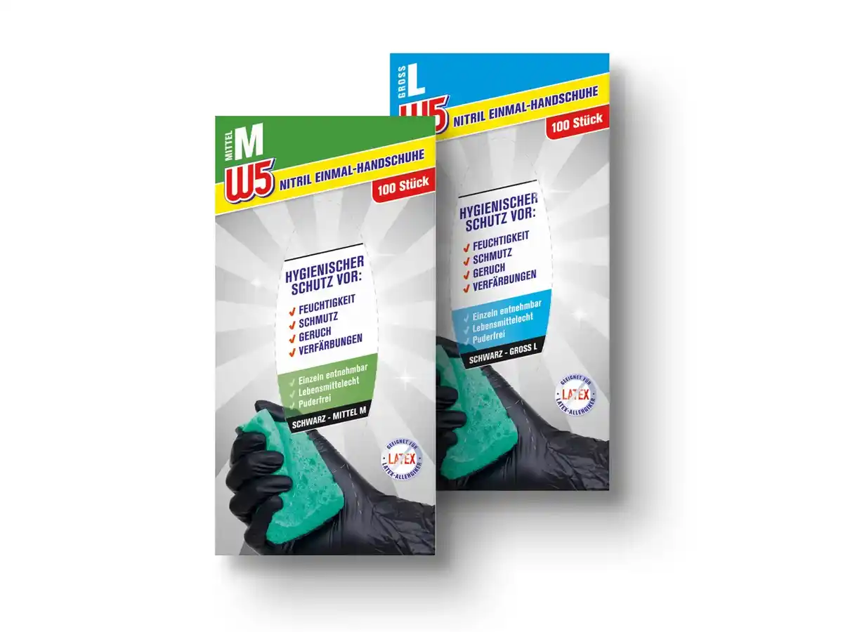 Bild 1 von W5 Nitril Einweghandschuhe schwarz,  100 St