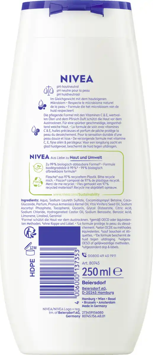 Bild 2 von NIVEA Pflegedusche Peach & Apricot Seed Oil, 250 ml
