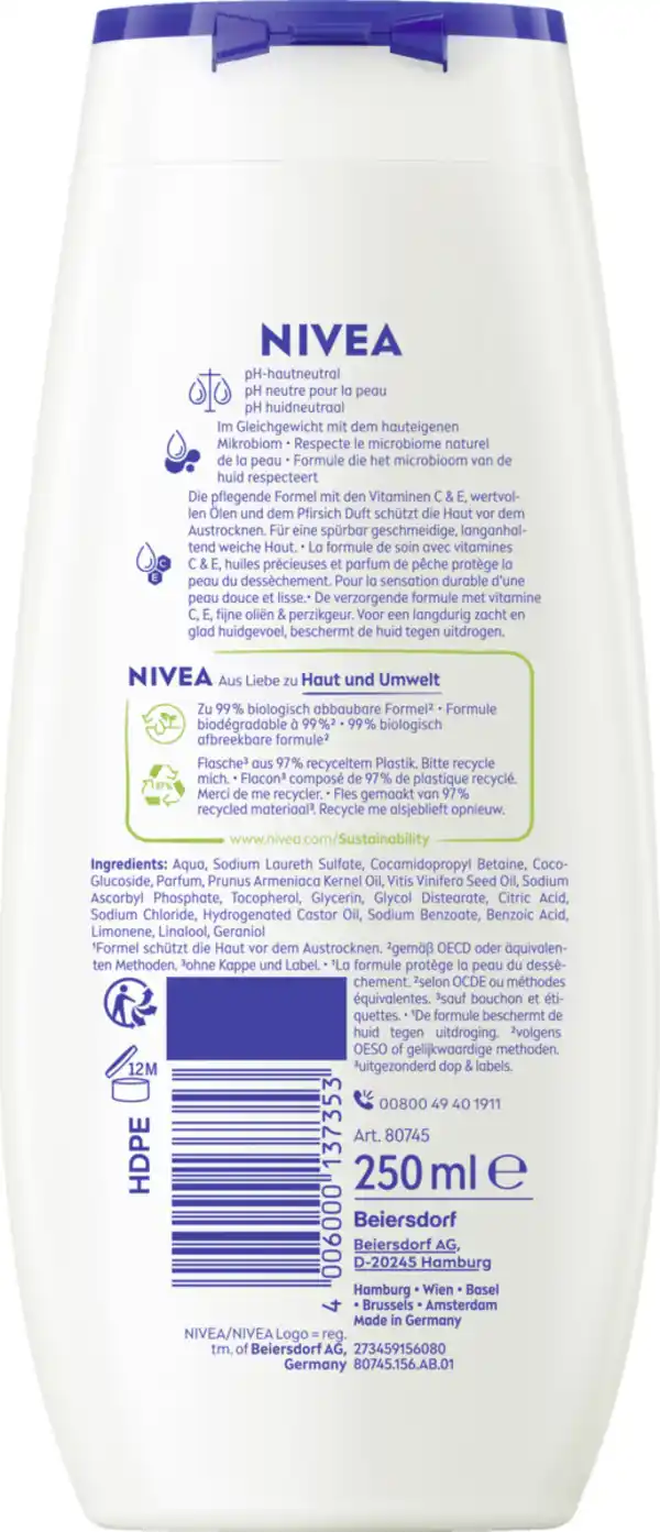 Bild 2 von NIVEA Pflegedusche Peach & Apricot Seed Oil, 250 ml