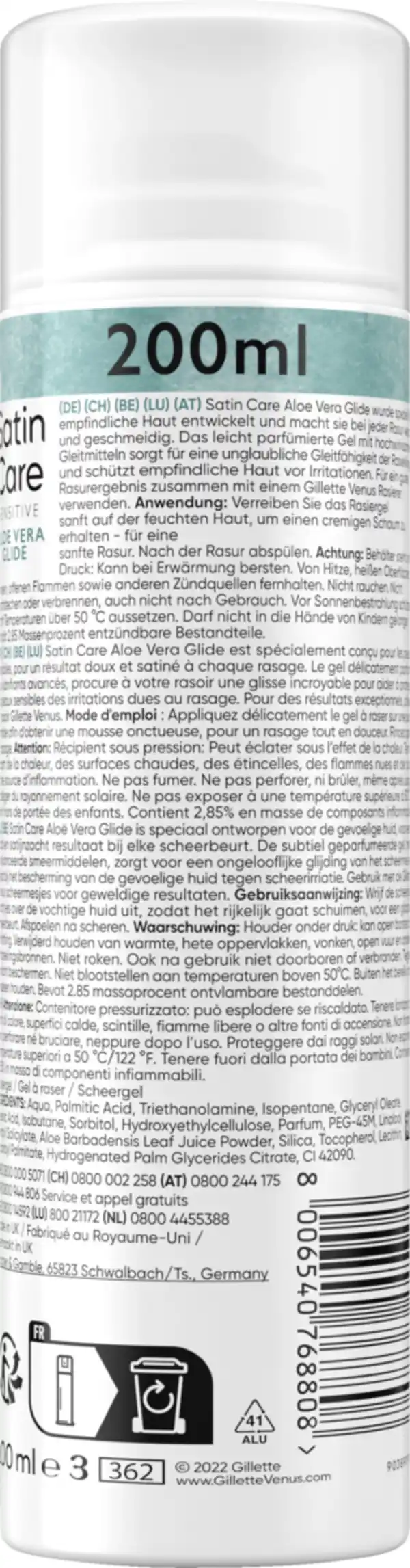 Bild 4 von Gillette Venus Satin Care Gel Rasiergel Aloe Vera, 200 ml