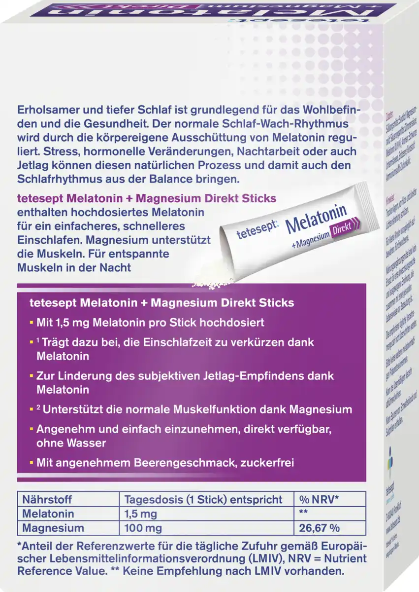 Bild 4 von tetesept Melatonin + Magnesium Direkt Sticks, 36 g