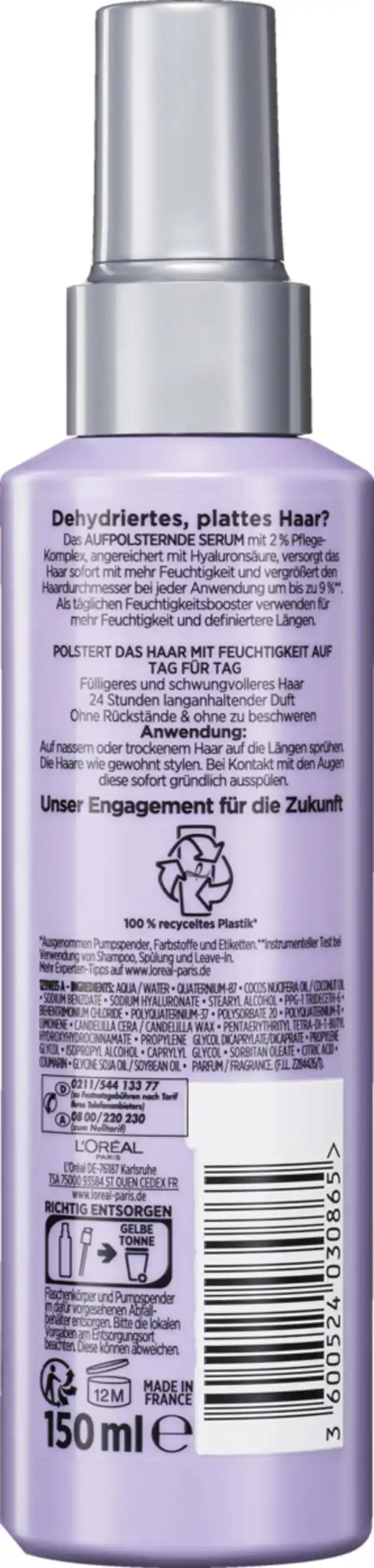 Bild 2 von L’Oréal Paris Elvital Leave-In Haarkur Hydra Hyaluron Aufpolsterndes Feuchtigkeitsserum, 150 ml