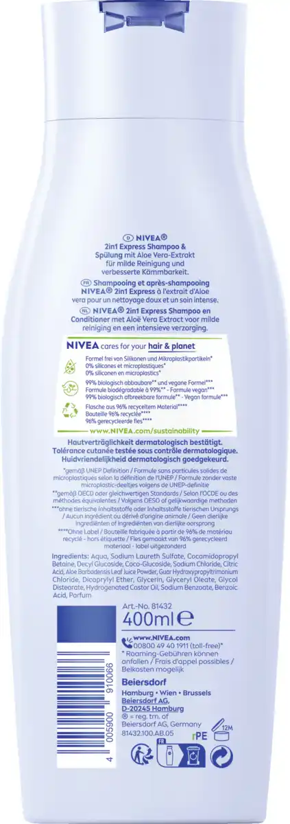 Bild 2 von NIVEA 2in1 Express Shampoo & Spülung Glanz Serum, 400 ml