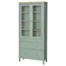 Bild 1 von HEMNES Vitrine mit 3 Schubladen, graugrün/hellbraun lasiert 90x197 cm