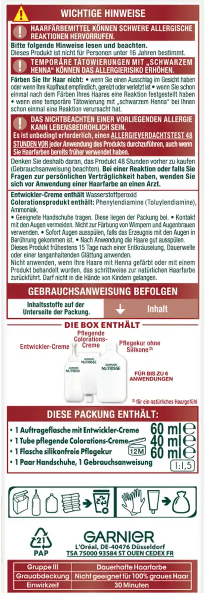 Bild 3 von Garnier Nutrisse Farbsensation Dauerhafte Haarfarbe Coloration 6.60 Intensives Rot