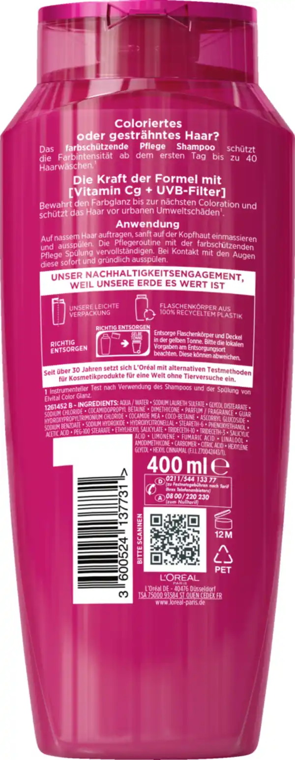 Bild 2 von L’Oréal Paris Elvital Color Glanz Pflege Farbschutz Shampoo, 400 ml