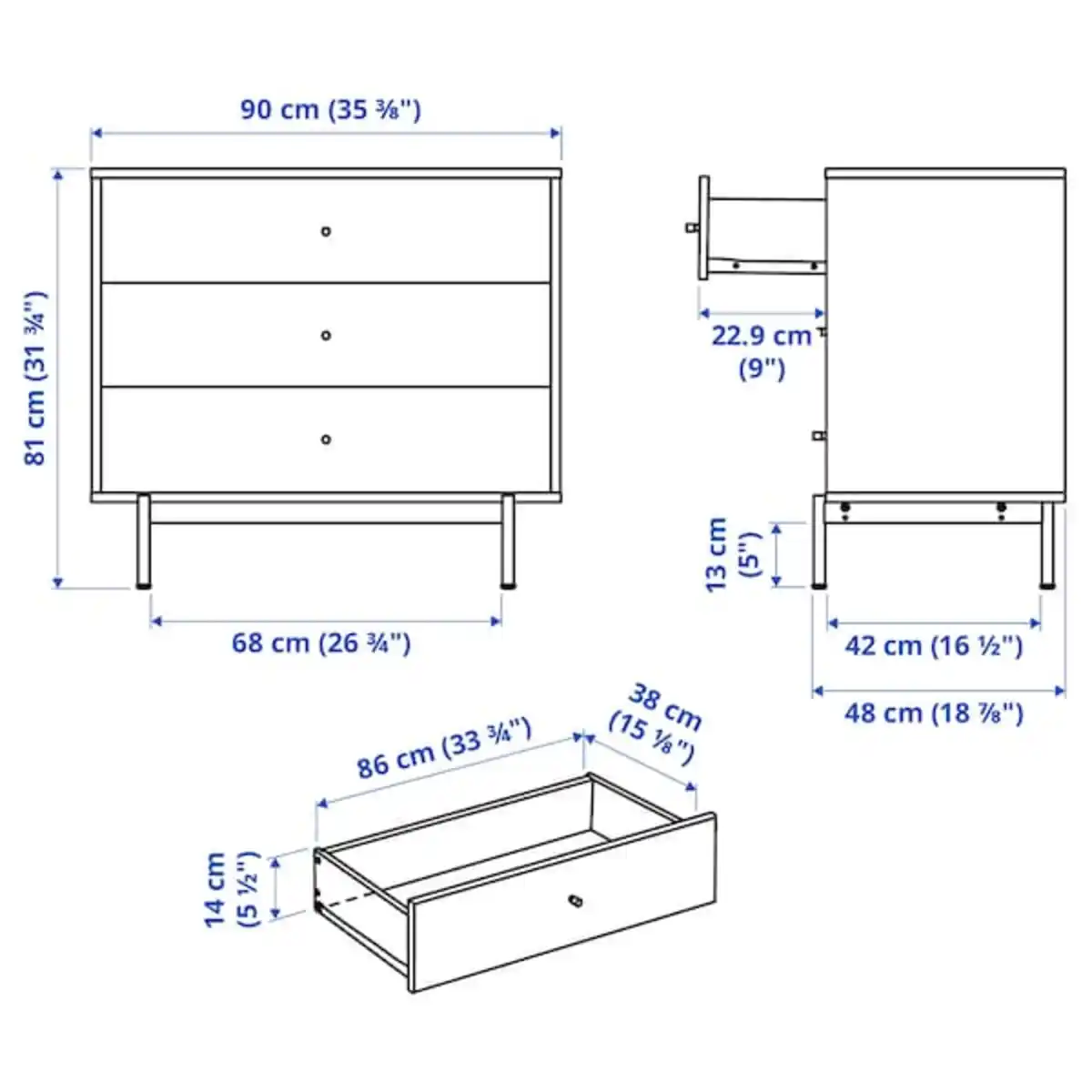 Bild 2 von RÅDMANSÖ Kommode mit 3 Schubladen, braun Nussbaumnachbildung 90x48x81 cm