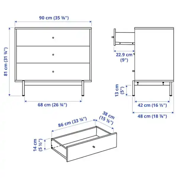 Bild 2 von RÅDMANSÖ Kommode mit 3 Schubladen, braun Nussbaumnachbildung 90x48x81 cm