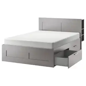 BRIMNES Bettgestell, Kopfteil und Schublade, grau 140x200 cm
