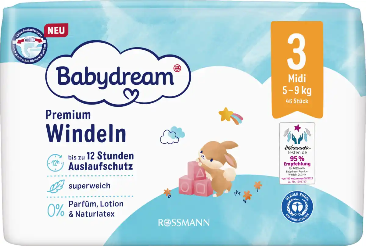 Bild 1 von Babydream Premium Windeln Größe 3 Midi, 46 Stück, 5-9 kg