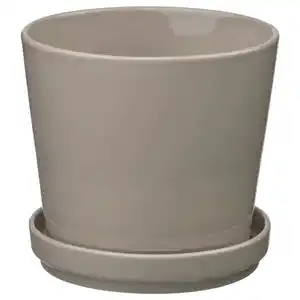 KLOTLÖNN Blumentopf mit Untersetzer, drinnen/draußen/grau/beige 15 cm