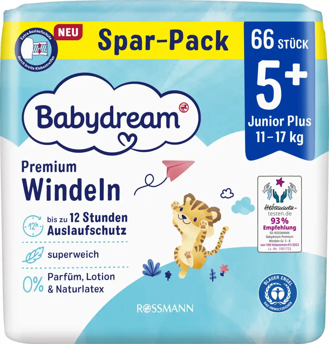 Bild 1 von Babydream Premium Windeln Größe 5+ Junior+ Jumbo, 66 Stück, 11-17 kg