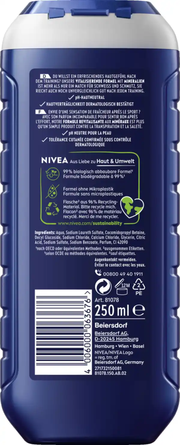Bild 2 von NIVEA MEN 3in1 Duschgel Sport 24H fresh effect, 250 ml