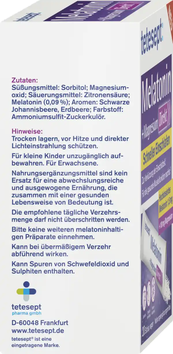 Bild 3 von tetesept Melatonin + Magnesium Direkt Sticks, 36 g