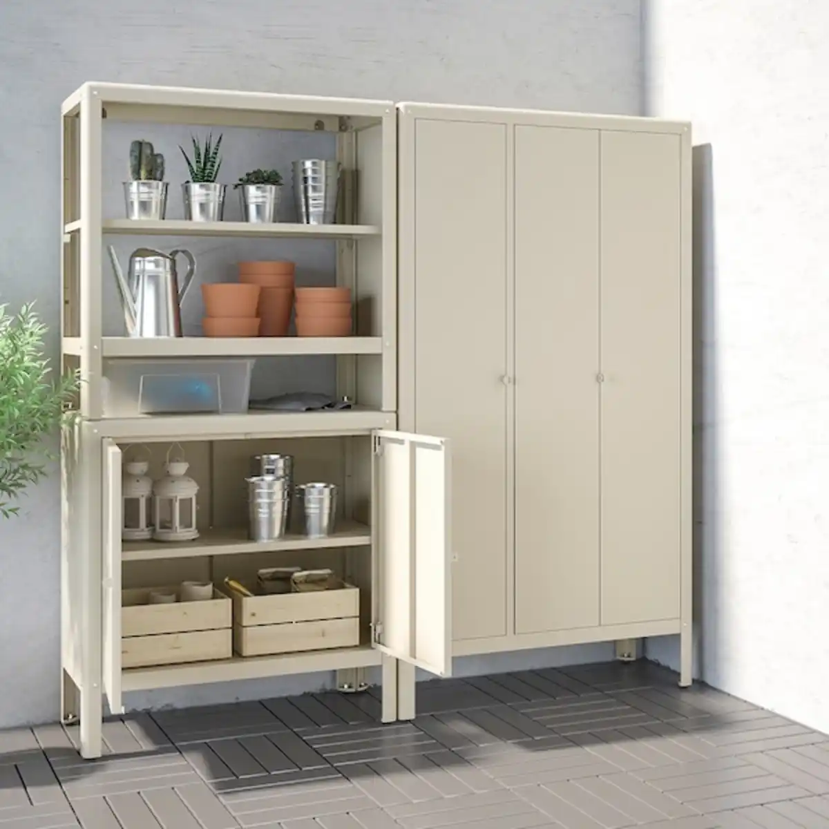 Bild 2 von KOLBJÖRN Regal mit 2 Schränken, beige 171x37x161 cm