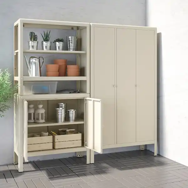 Bild 2 von KOLBJÖRN Regal mit 2 Schränken, beige 171x37x161 cm