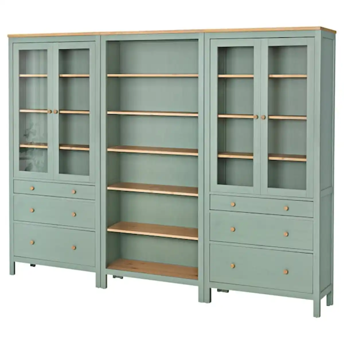 Bild 1 von HEMNES Aufbewkomb.+Türen/Schubladen, graugrün/hellbraun lasiert 270x197 cm