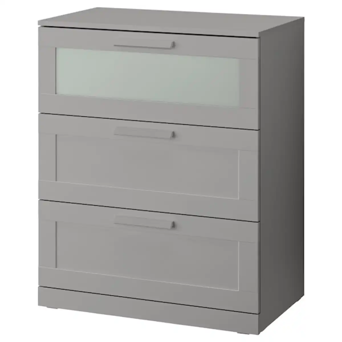 Bild 1 von BRIMNES Kommode mit 3 Schubladen, grau/Frostglas 78x95 cm