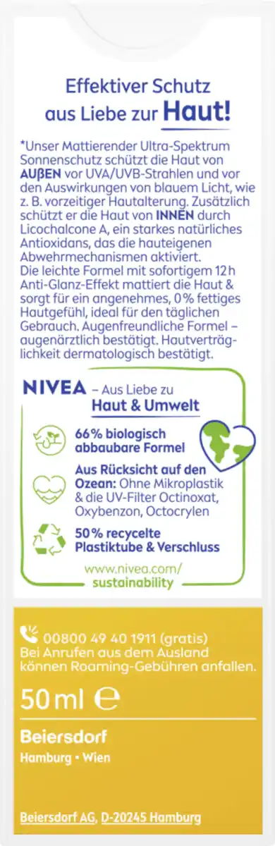 Bild 2 von NIVEA SUN UV Gesicht mattierender Sonnenschutz LSF 50, 50 ml