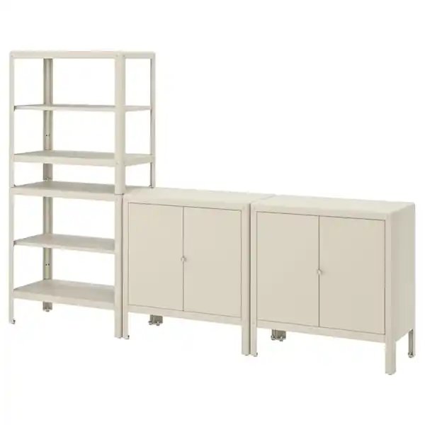 Bild 2 von KOLBJÖRN Regal mit 2 Schränken, beige 161x37x161 cm