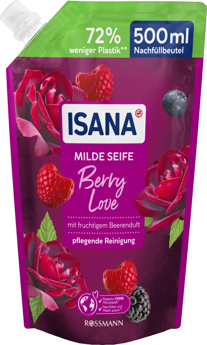 Bild 1 von ISANA Milde Seife Berry Love Nachfüllbeutel, 500 ml