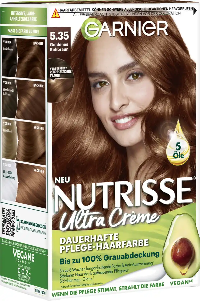 Bild 1 von Garnier Nutrisse Ultra Crème Coloration Dauerhafte Pflege-Haarfarbe 5.35 Goldenes Rehbraun