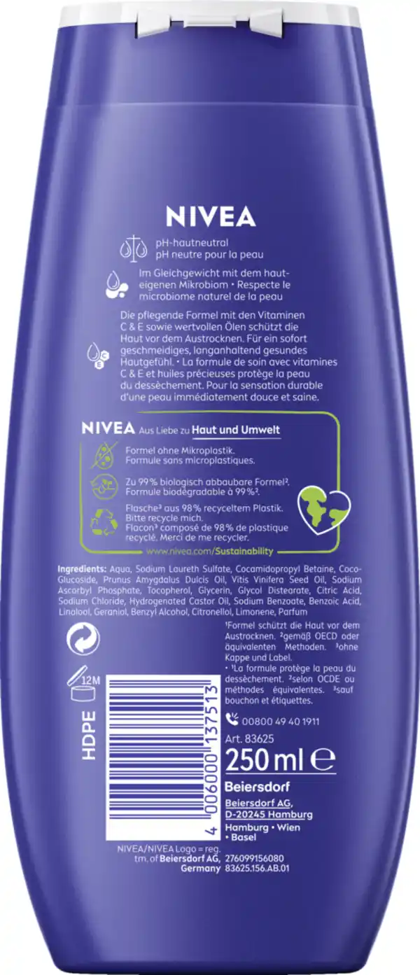 Bild 2 von NIVEA Pflegedusche Creme Care & Nivea Duft, 250 ml