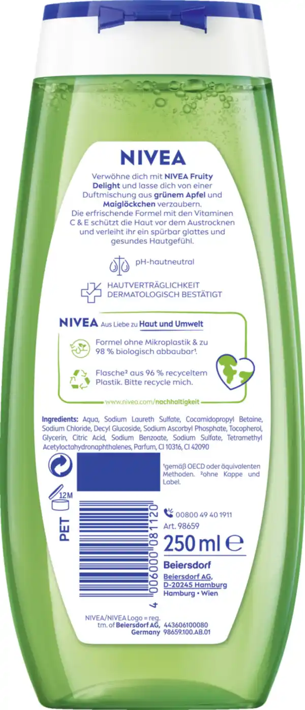 Bild 2 von NIVEA Fruity Delight Grüner Apfel und Maiglöckchenduft Duschgel, 250 ml