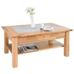 Linea Natura Couchtisch, Buche, Holz, Glas, Kernbuche, vollmassiv, 1 Schubladen, rechteckig, eckig, 70x45x110 cm, Stauraum, Wohnzimmer, Wohnzimmertische, Couchtische, Glas-Couchtische