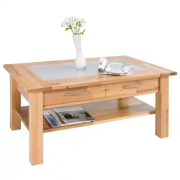 Bild 1 von Linea Natura Couchtisch, Buche, Holz, Glas, Kernbuche, vollmassiv, 1 Schubladen, rechteckig, eckig, 70x45x110 cm, Stauraum, Wohnzimmer, Wohnzimmertische, Couchtische, Glas-Couchtische