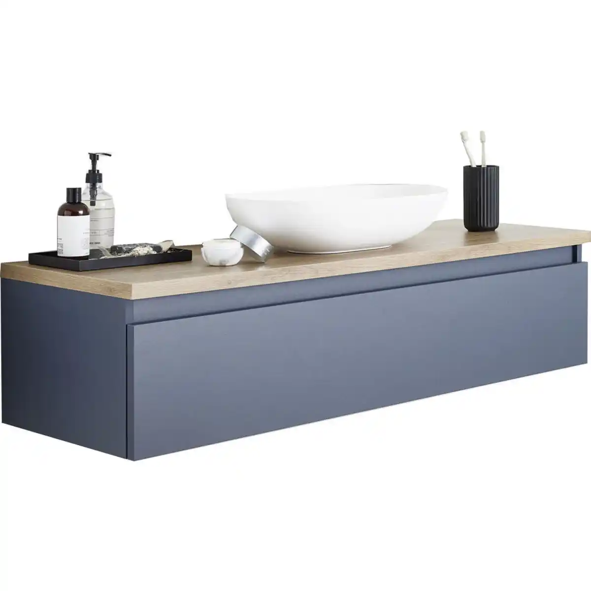 Bild 1 von b-collection Waschtischkombi B-Solid, Eiche, Graublau, Holzwerkstoff, 1 Schubladen, 120.8 cm, Goldenes M, Made in Germany, hängend, Badezimmer, Badmöbelsets & -serien