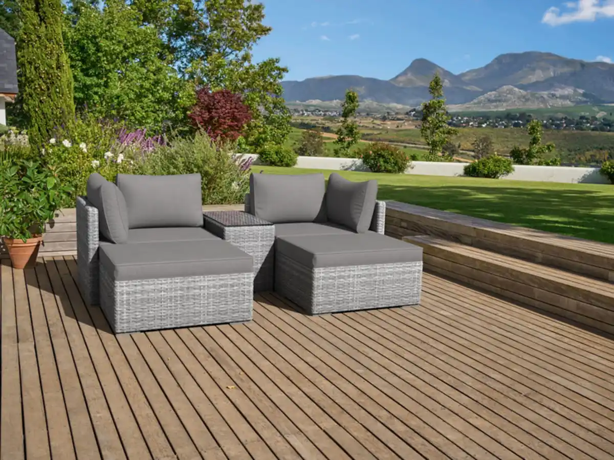 Bild 2 von LIVARNO home Multifunktions-Loungegruppe Geflecht, 5-teilig, hellgrau