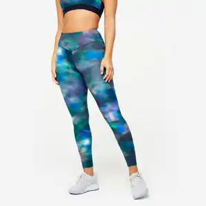 DOMYOS Sportleggings Damen hoher Taillenbund - Print bunt