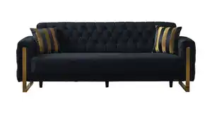 Einzelsofa 3-Sitzer schwarz - gold Bettkasten 235 cm - CRYSTAL