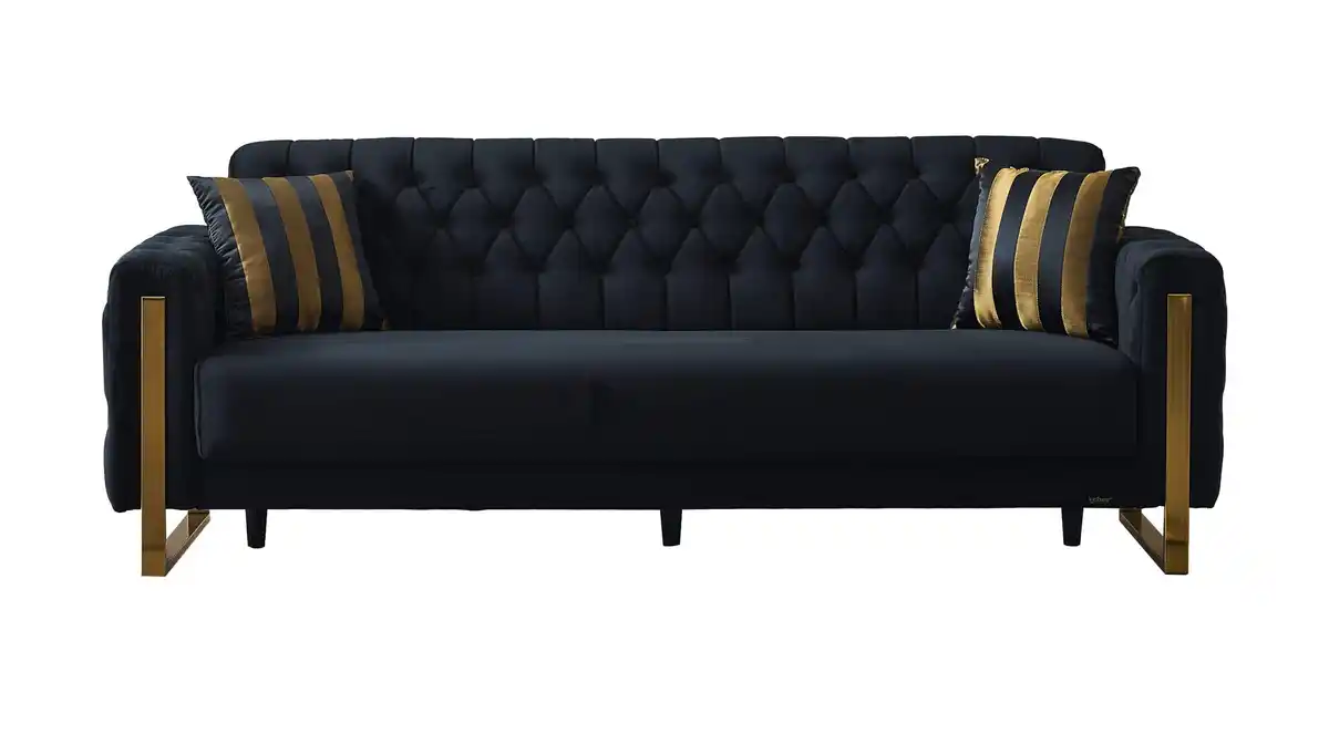 Bild 1 von Einzelsofa 3-Sitzer schwarz - gold Bettkasten 235 cm - CRYSTAL