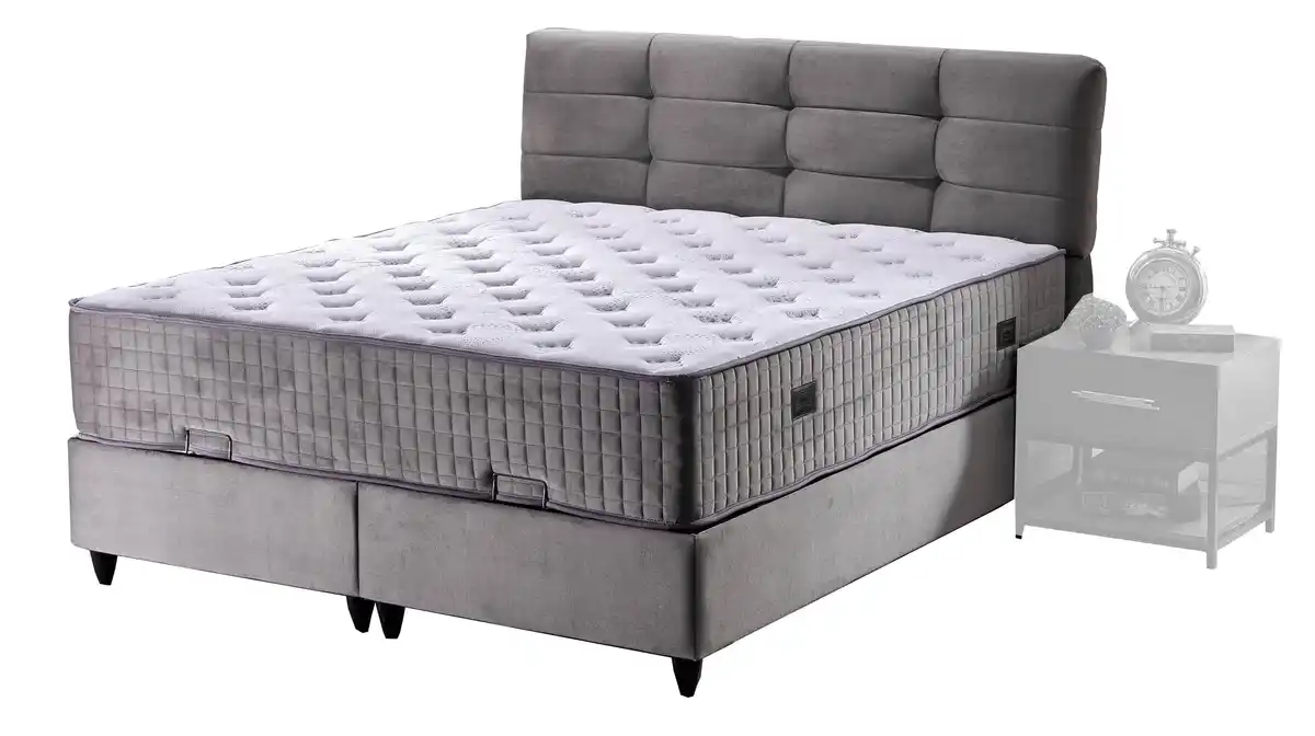 Bild 1 von Boxbett 140 x 200 cm Stoffbezug grau - NAOMI