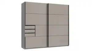 Schwebetürenschrank grau mit Glasfront - 225 cm - SAIGON