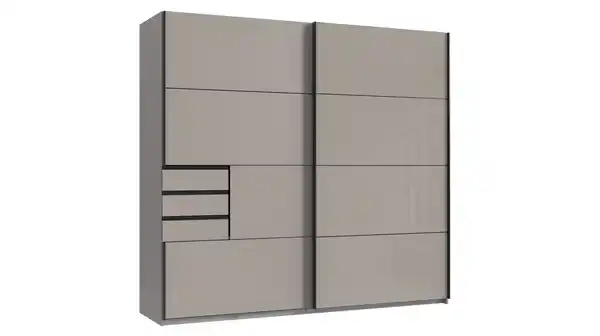 Bild 1 von Schwebetürenschrank grau mit Glasfront - 225 cm - SAIGON