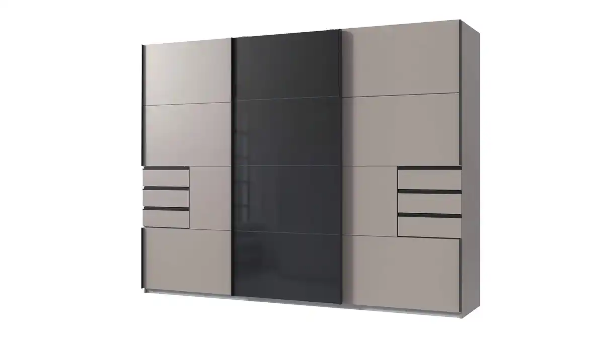 Bild 1 von Schwebetürenschrank grau mit Glasfront - 270 cm - SAIGON