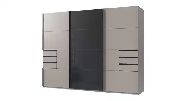 Bild 1 von Schwebetürenschrank grau mit Glasfront - 270 cm - SAIGON