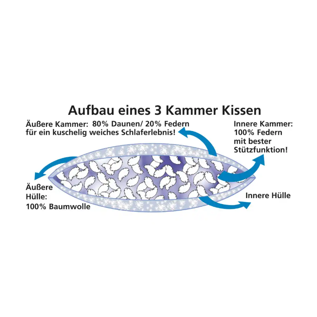 Bild 2 von 3-Kammer Kopfkissen, ca. 80x80 cm