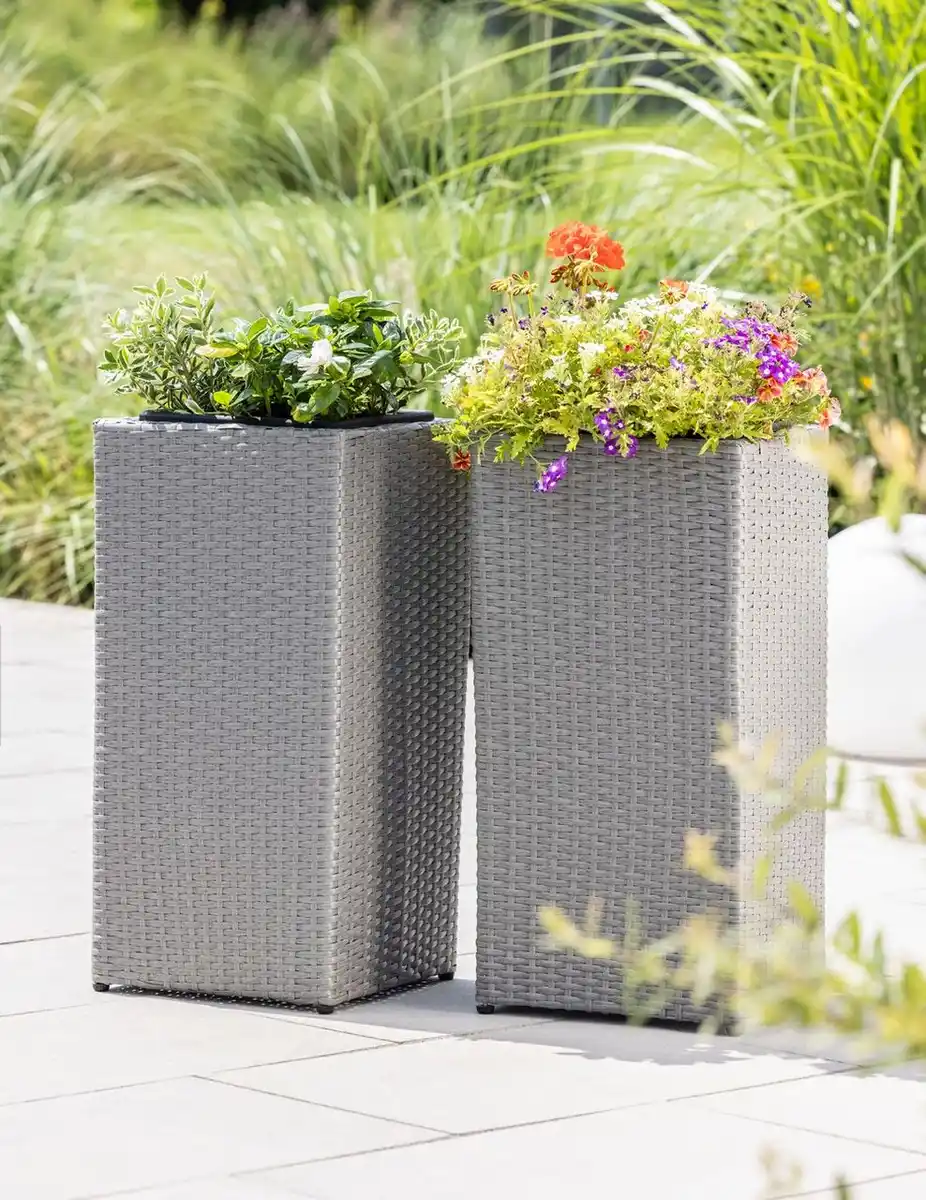 Bild 2 von Rattan Quader Pflanzkübel - Grau, 2er-Set