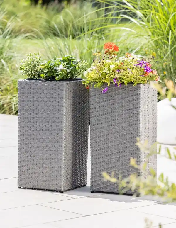 Bild 2 von Rattan Quader Pflanzkübel - Grau, 2er-Set