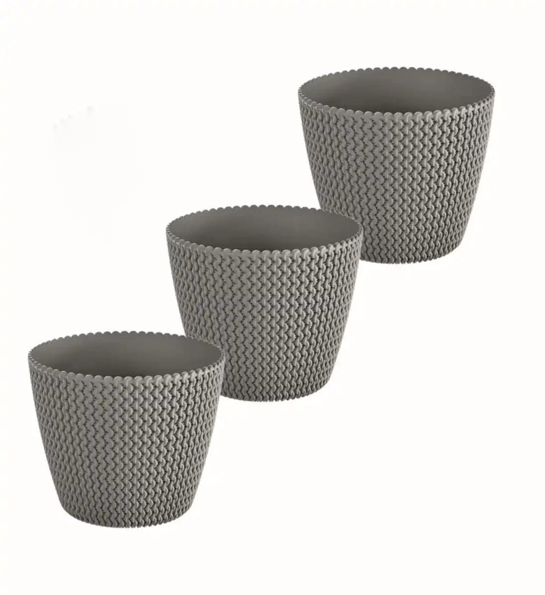 Bild 1 von Blumentopf in Strickoptik, ca. 3 Liter, Steingrau - 3er Set