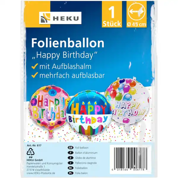 Bild 1 von Folienballon Happy Birthday mit Aufblashalm