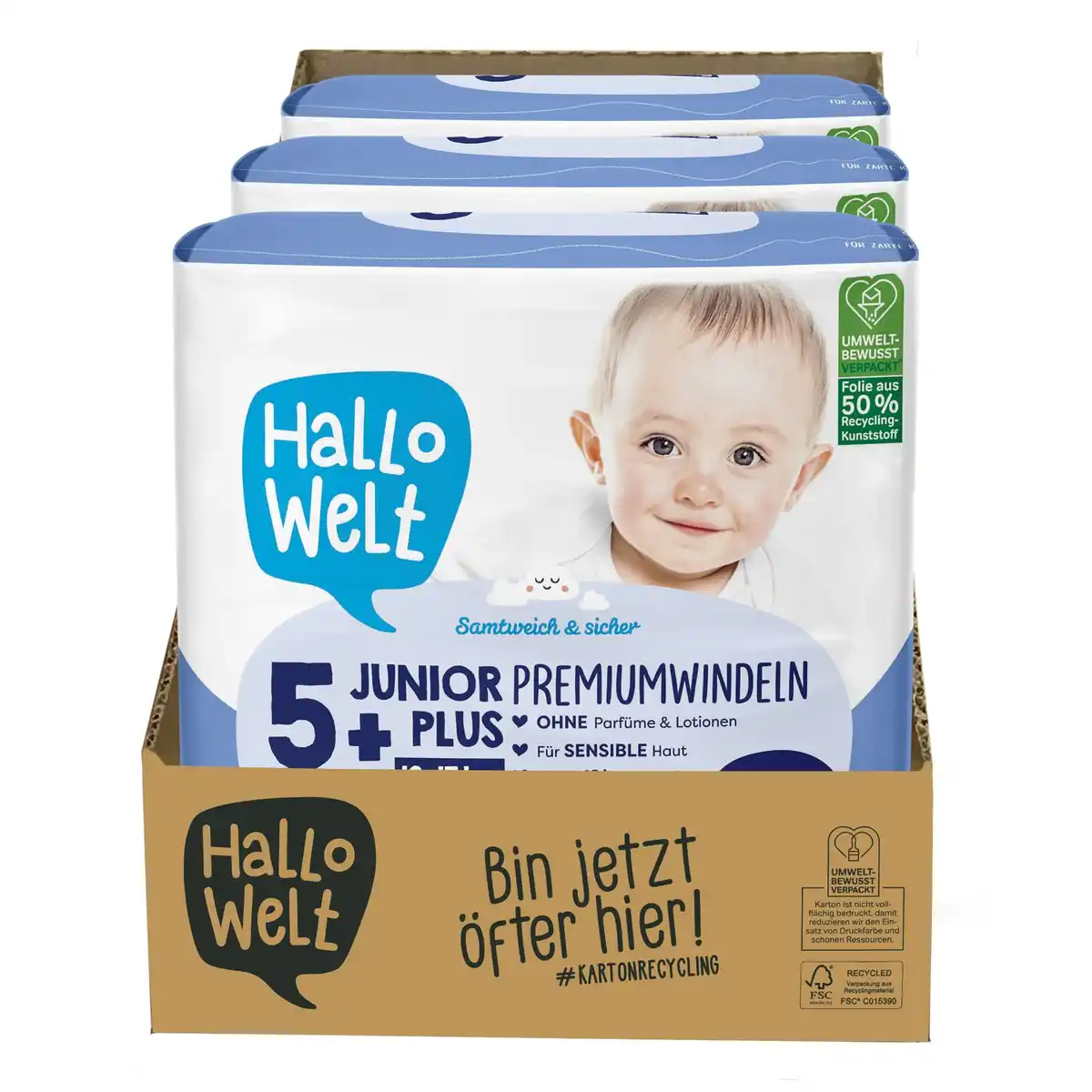 Bild 1 von Hallo Welt Windeln Gr. 5+ Junior 34 Stück, 3er Pack