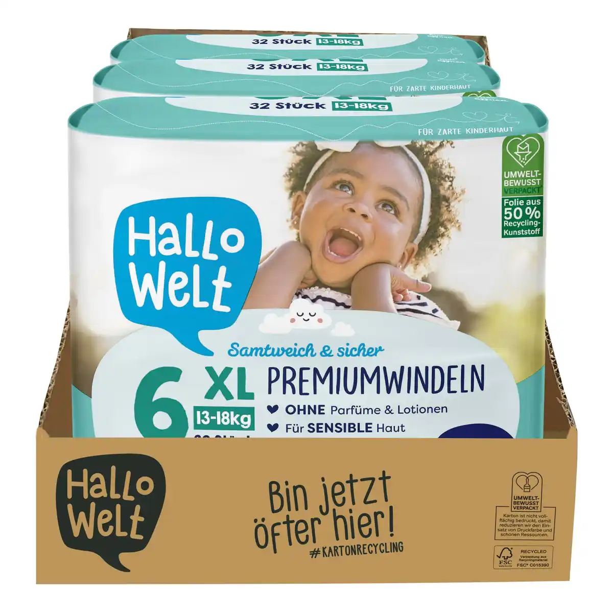 Bild 1 von Hallo Welt Windeln Gr. 6 XL 32 Stück, 3er Pack