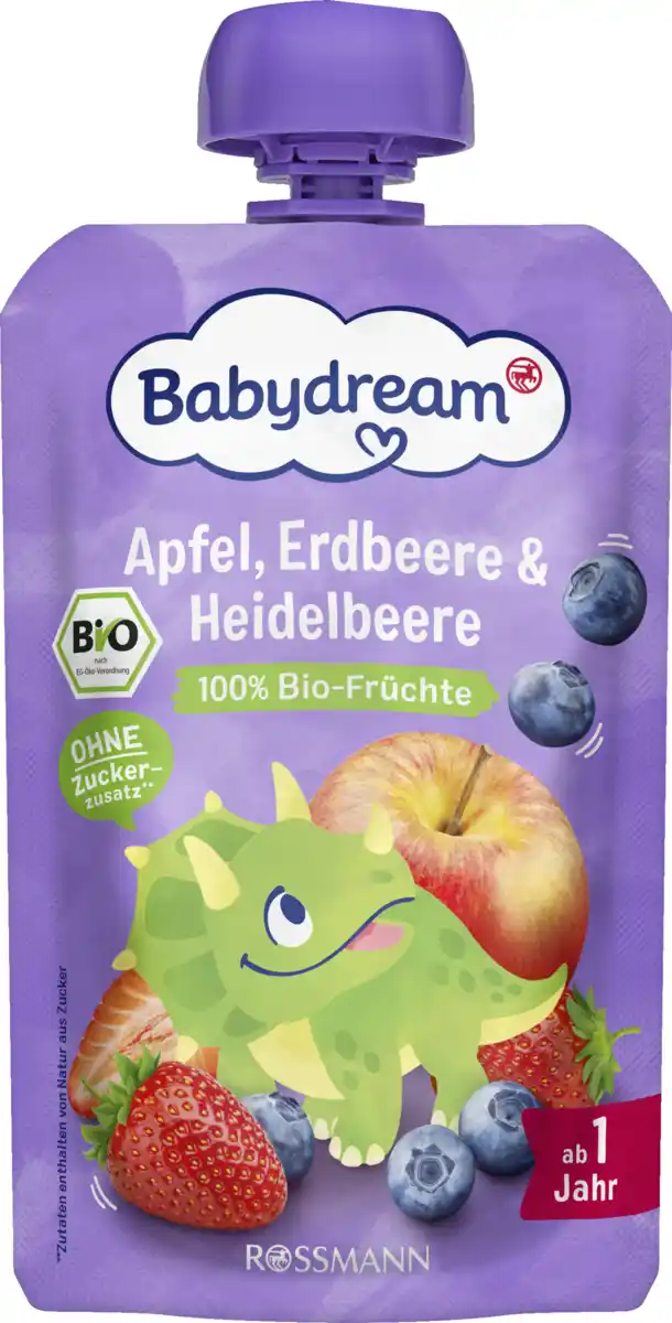 Bild 1 von Babydream Bio Apfel, Erdbeere & Heidelbeere, 100 g